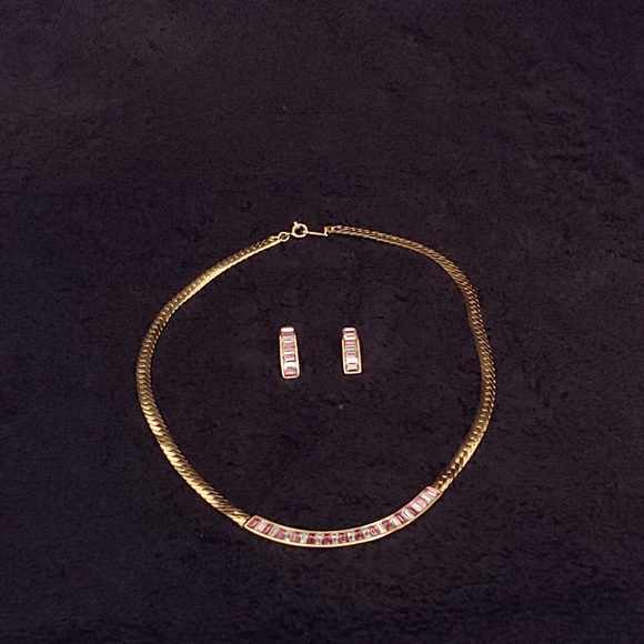SALO Gold Necklace & Earrings set Pink Crystals - Picture 1 of 10